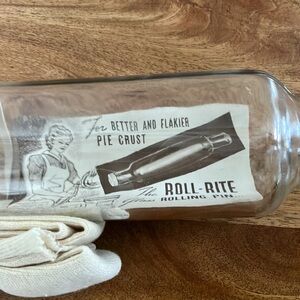 Vintage 1950s Rol-Rite Glass Rolling Dough Pin w Recipe Card Good Housekeeping